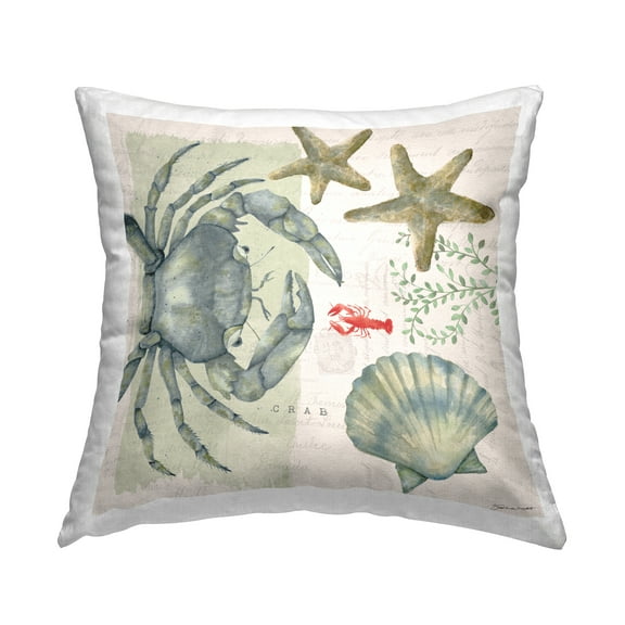 Stupell Industries Nautical Crab Various Sea Life Botanical Shells Design by Stephanie Workman Marrott Throw Pillow