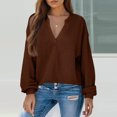 thumbnail image 3 of Long Sleeve Shirts for Women Waffle V Neck Trendy Oversized Loose Pullover Fall Casual Tunic Tops Coffee 2XL, 3 of 6