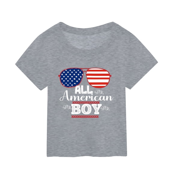 Akiihool Kids Boys Clothes Kids 4th of July Shirts Boys American Flag T-Shirt Toddler Patriotic Top Short Sleeve Cotton Tees Clothes(Grey,2-3 Years)