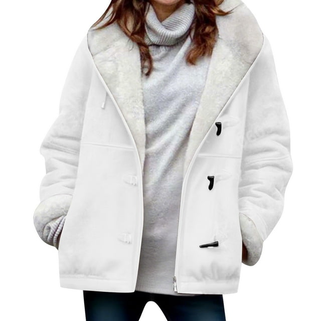 Plus Size Winter Coats for Women Toggle Closure Solid Color Winter Warm Fleece Lined Hooded Jackets with Pockets