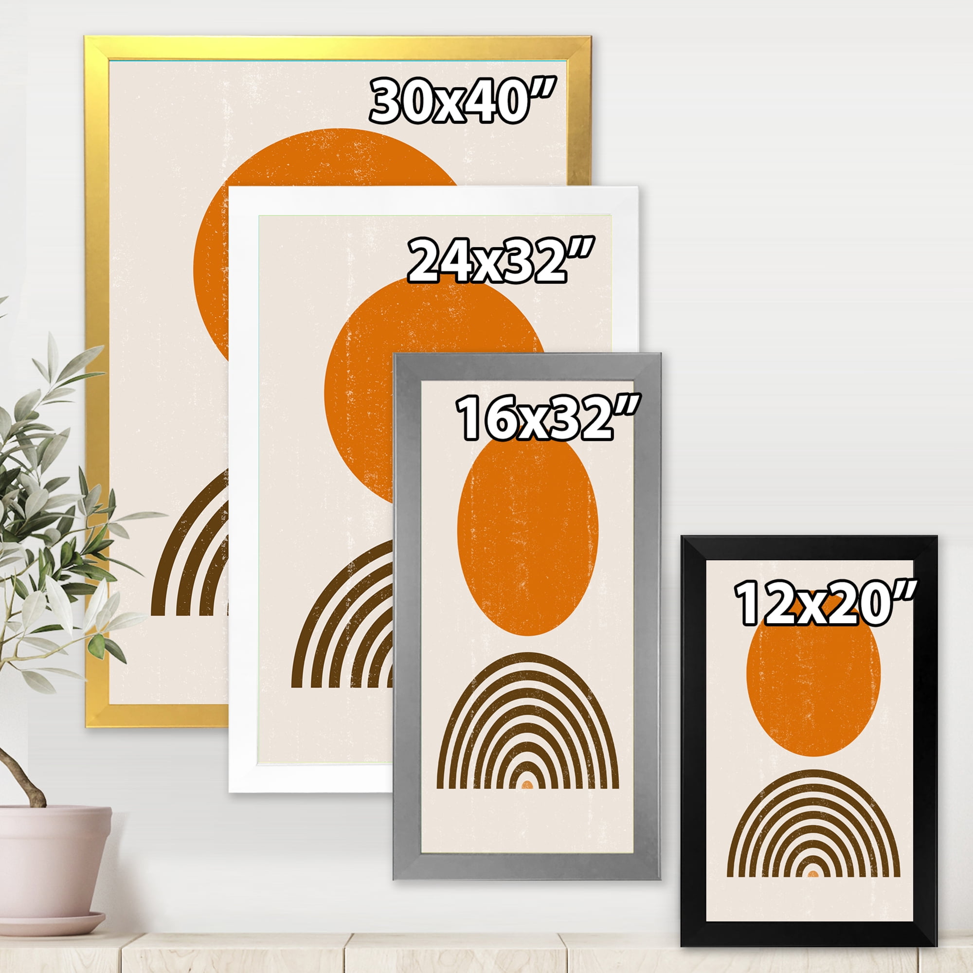 Designart 'Abstract Minimal Rainbow and Orange Sun I' Modern Framed Art Print