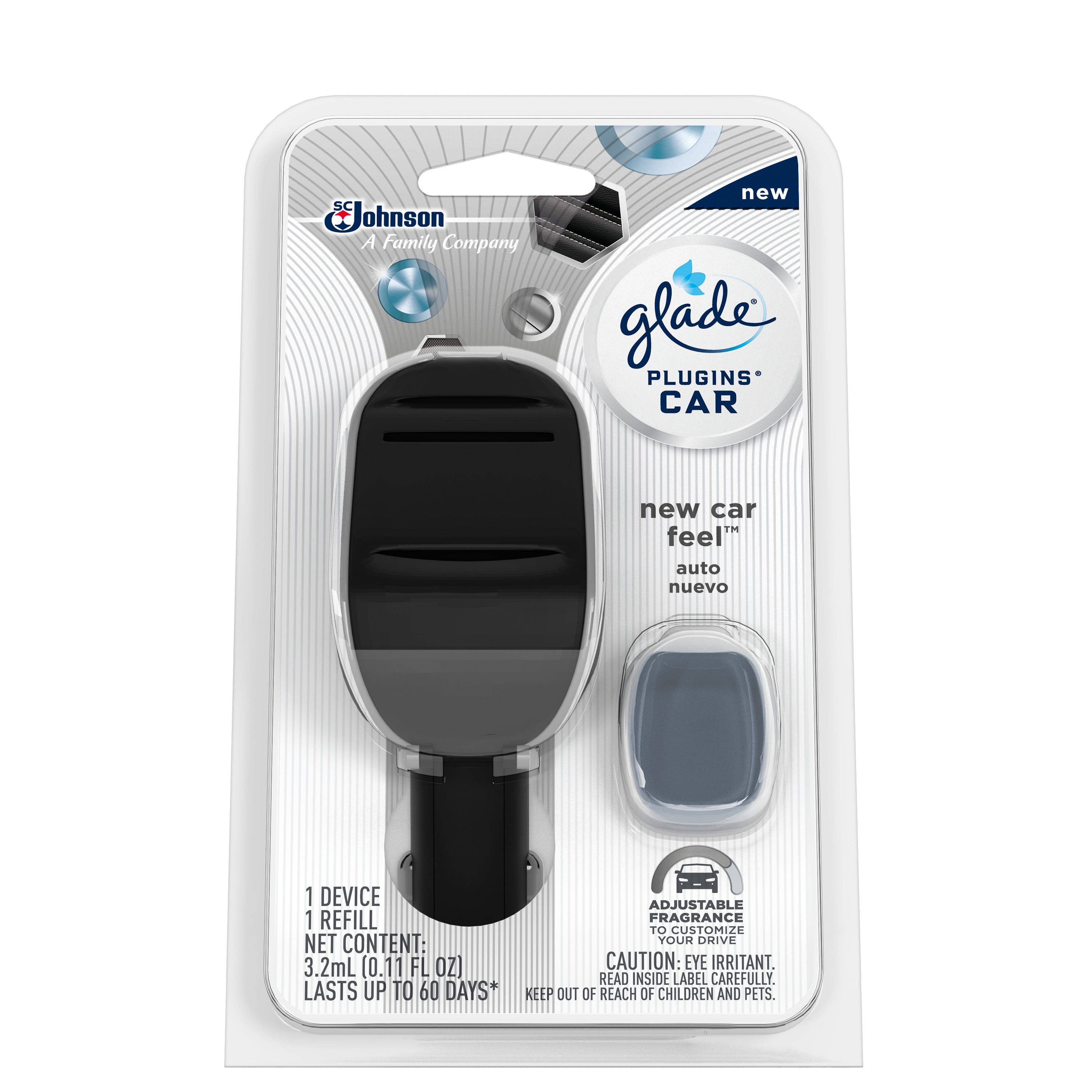 Glade PlugIns Car Air Freshener Stater Kit, New Car Feel, 0.11 fl oz