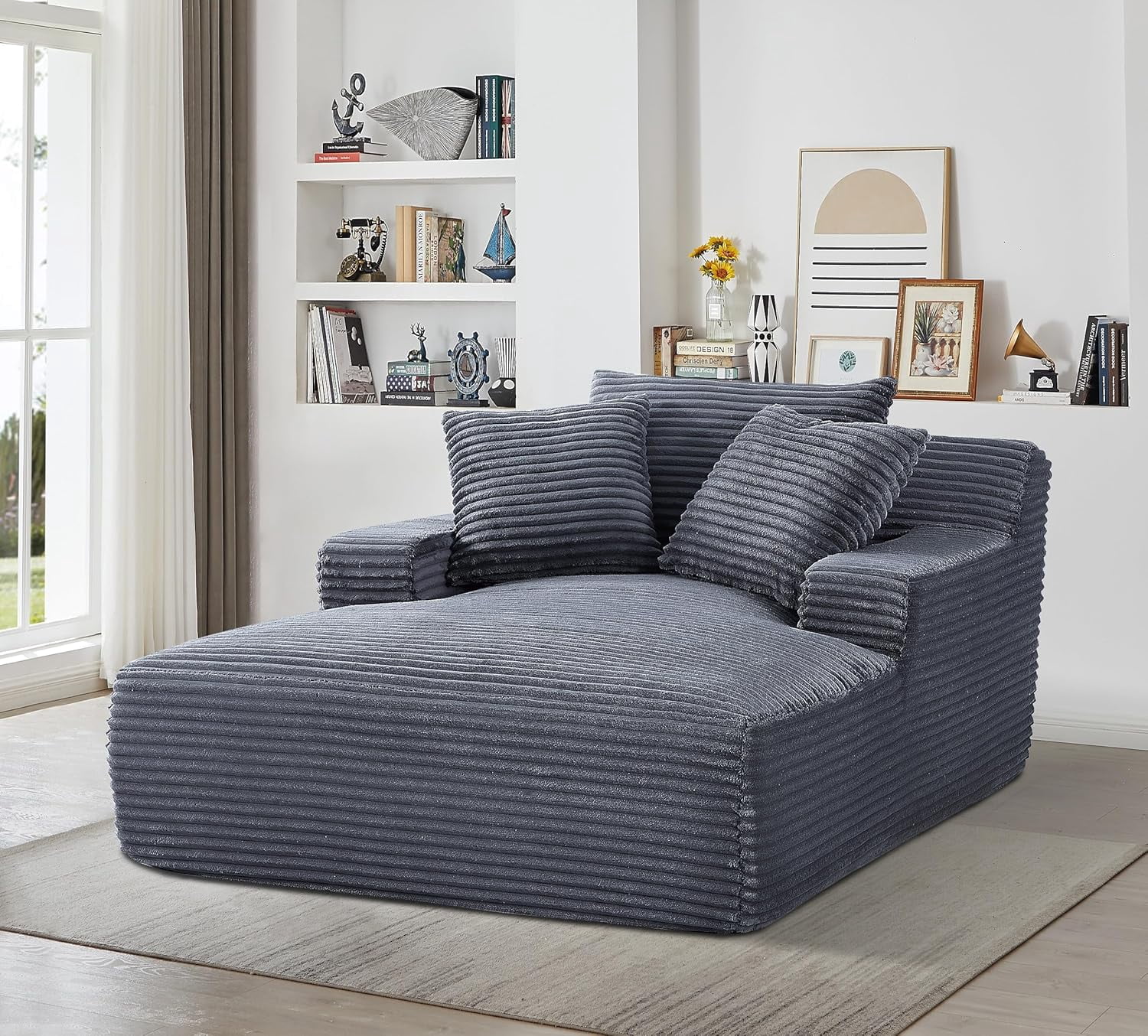 US Pride Furniture Oversized Cozy Corduroy, Foam Comfy Couch with 3 Throw Pillows, No Assembly Sleeper Sofabed for Living Room or Bedroom, Grey