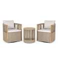 thumbnail image 3 of Christopher Knight Home 3 Piece Acacia Wood Outdoor 360° Swivel Chair and Side Table Set, Beige, 3 of 16