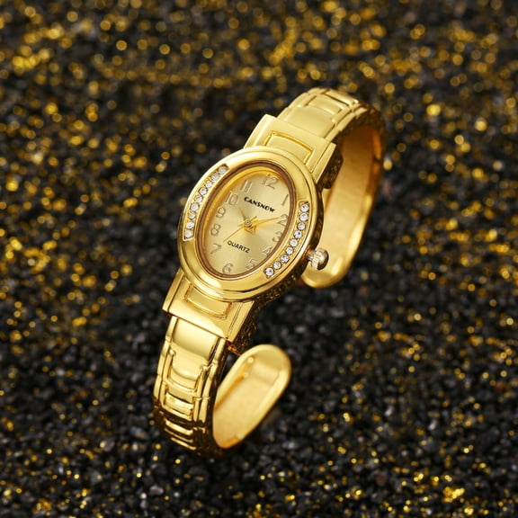 Elegant Golden Oval Bracelet Watch for Women – Champagne Dial Quartz Timepiece – Stylish Jewelry-Inspired Design