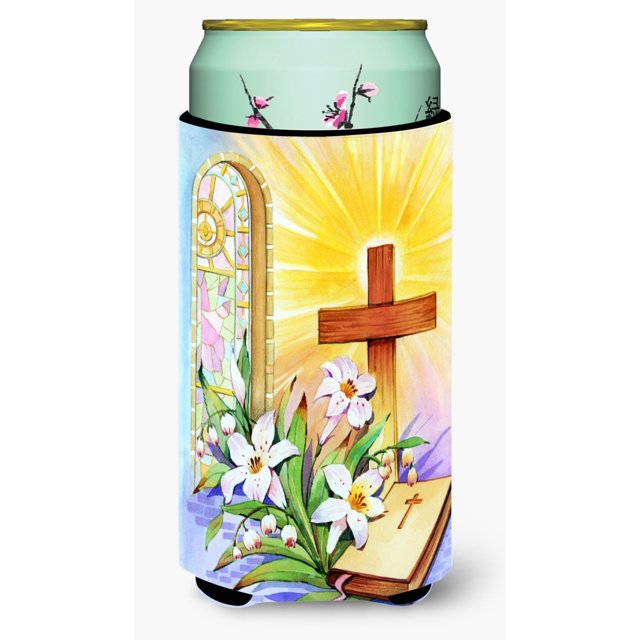"Caroline's Treasures Easter Cross and Bible in Stain Glass Window Tall Boy Koozie Hugger, Multicolor" Caroline's Treasures APH5433TBC