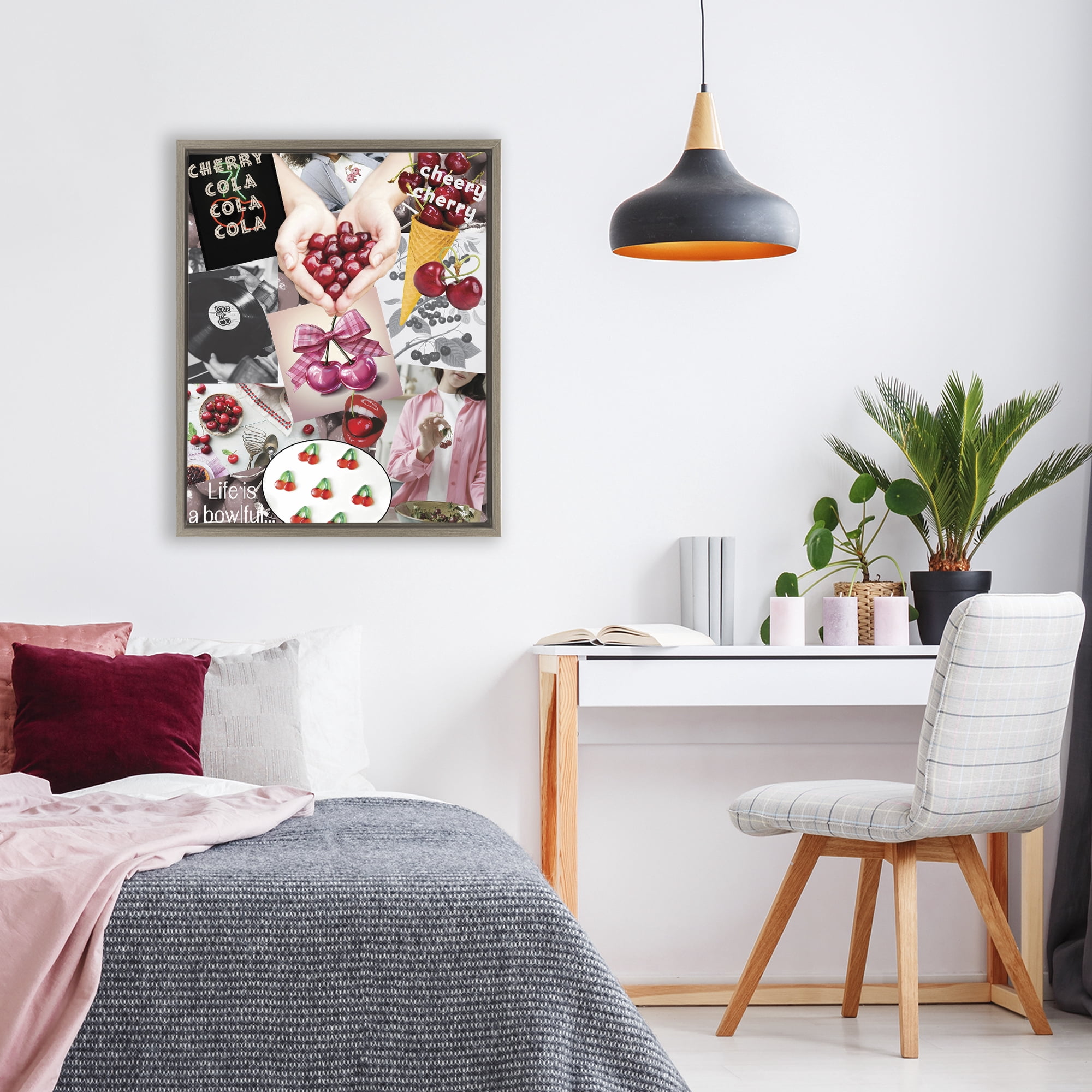 Stupell Industries Retro Cherry Mood Board Brown Framed Floater Canvas Wall Art, design by Grotto Studios