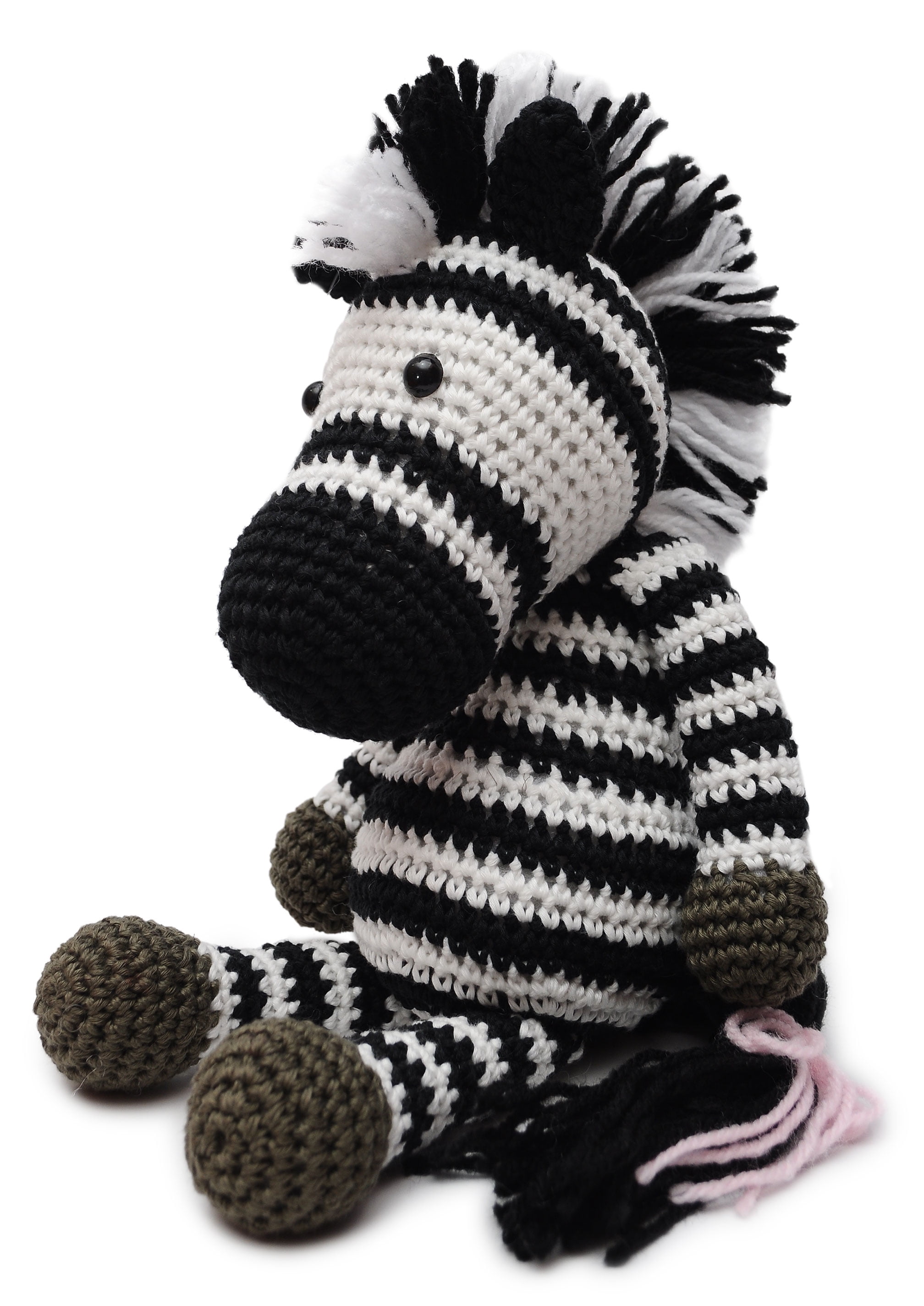 Crochet Zebra Plush Black White Cute Button Eyes