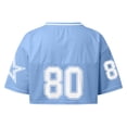 thumbnail image 4 of Trendfront Womens Number 80 Graphic Cropped Football V Neck Short Sleeve Color Block Game Day Athletic Crop Tops, 4 of 4