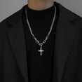 thumbnail image 3 of Silver Plated Link Cross Necklace,Curb Chain Cross Necklace,Simple Cross Hip Hop Jewelry, 3 of 6