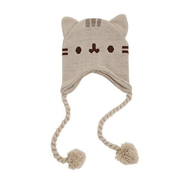 Gorro con Orejas y Cara de Gato Pusheen Gris con Borlas