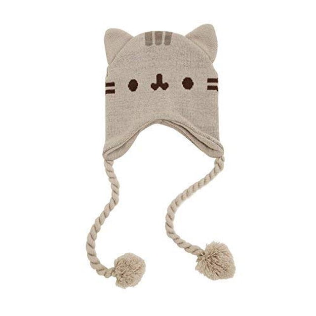 Gorro con Orejas y Cara de Gato Pusheen Gris con Borlas