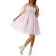 thumbnail image 3 of KOMOO Women Puff Sleeve Tulle Dress Fairy Ruffle Flowy Mesh Princess Dress Flowy Bubble Skirt Mini Dress, 3 of 9