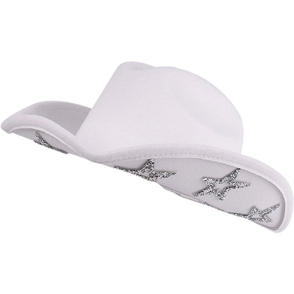 Jiibva Women Men Western Style Cowgirl Hat Wide Brim Rhinestone Star Western Hats for Wedding Carnival Rave Party Travel