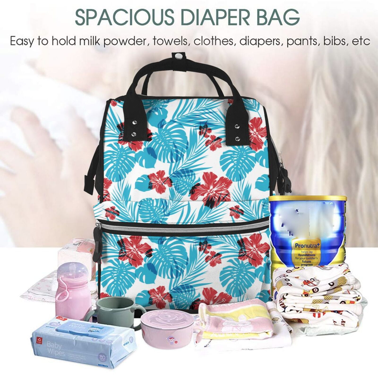 Ratiio Hawaiian Style Mummy Backpack - Waterproof Twill Canvas, Large Capacity Diaper Bag with Multiple Pockets and Adjustable Straps