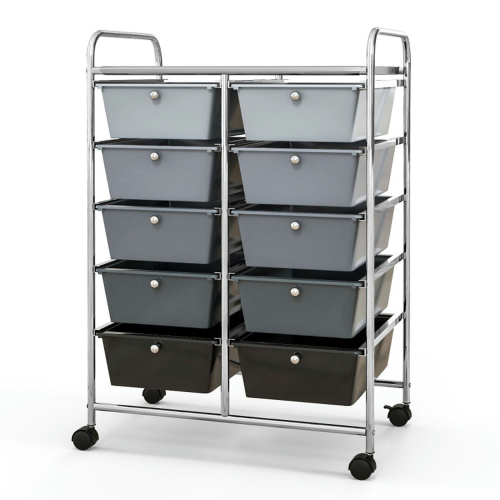 Resenkos Filing Cabinet Office Drawers, Office Storage Cabinet,10-Drawer Rolling Storage Cart-Gray