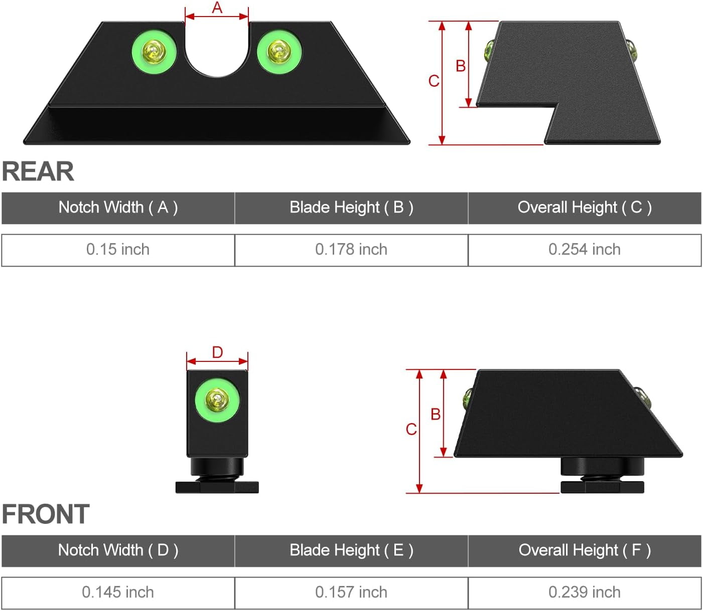 Feyachi NS16 Night Sights Glow in The Dark for G lock Gear17 17L 19 26 27 33 34 38 39, NO TRITIUM