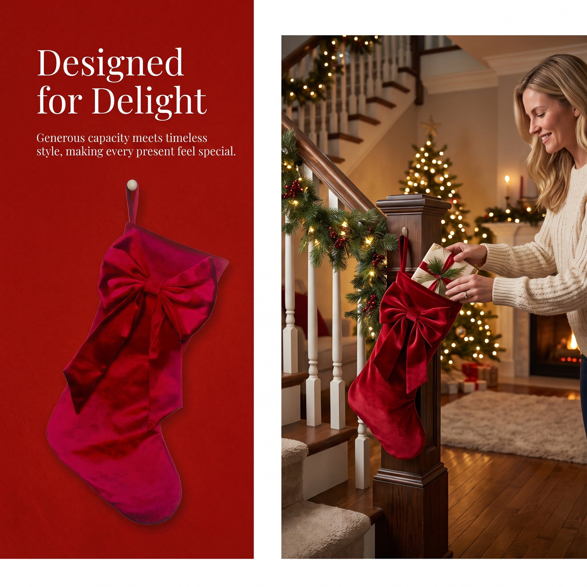Unique Bargains Double-Layer Whimsical Extra-Large Hearthside Gift Holder Stocking Red 18"