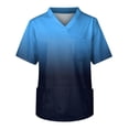 thumbnail image 3 of Domuza Scrub Top Men Gradient Tie-Dye Short Sleeve V Neck Work Uniform Plus Size Comfy Soft Medical Scrub Tops with 3 Pockets Blue M, 3 of 4