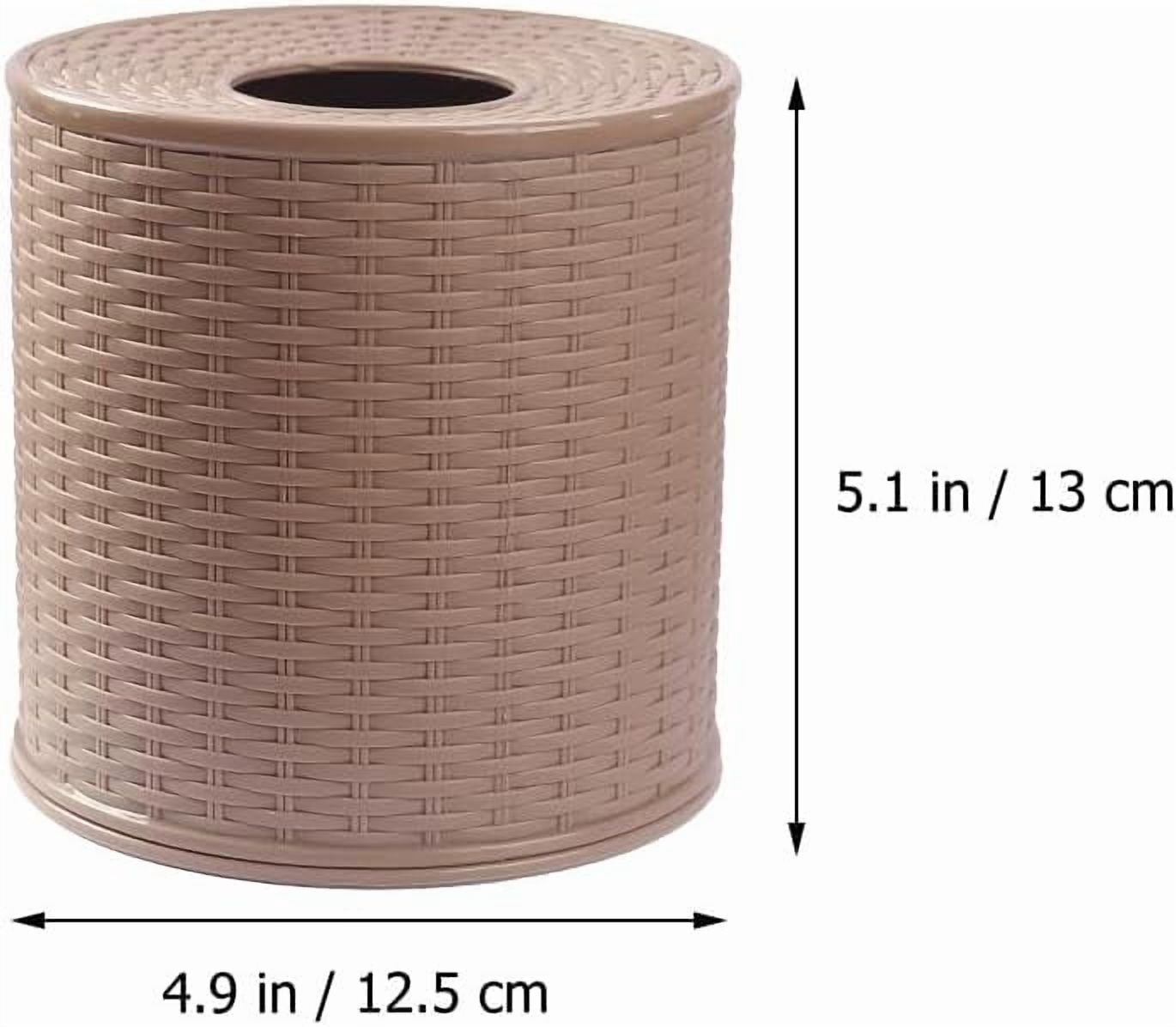ABCISI Tissue Roll Dispenser, Plastic Toilet Paper Box with Lid, Imitation Rattan Toilet Paper Holder for Tabletop (12.5x12.5x13cm)