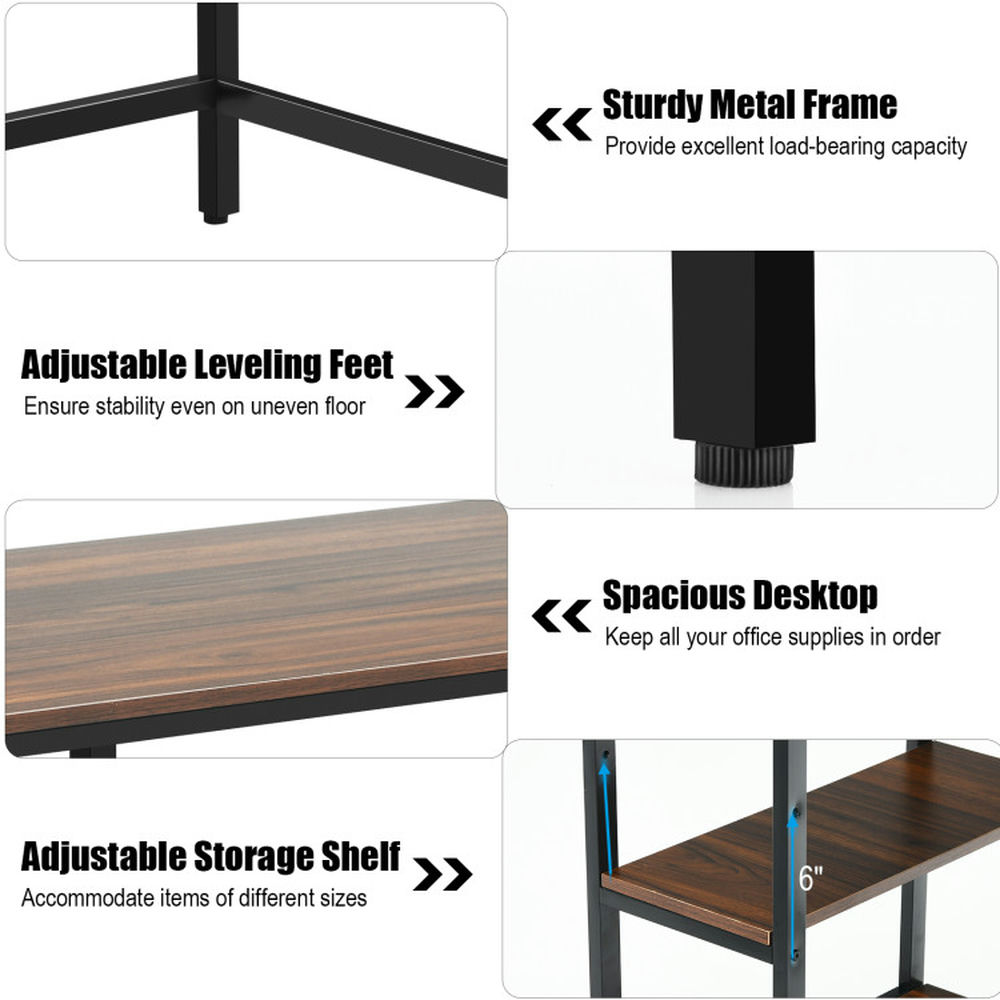 Demi Bonn 5" Computer Desk Office Study Table Workstation Home with Adjustable Shelf, Coffee