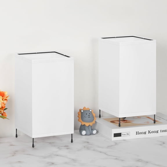 2-Pack White Square Table Lamps - Plug-In Fabric Shade Lamps with Metal Leg Base for Bedroom & Living Room