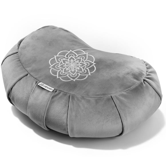 Cojín de Meditación Hihealer en Forma de Media Luna con Cáscaras de Alforfón Gris