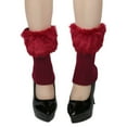 thumbnail image 2 of FAWUUDO Leg Warmer for Women Girls Faux Fur Trim Knitted Leg Cover Winter Warm Long Socks Furry Boot Cuff, 2 of 4