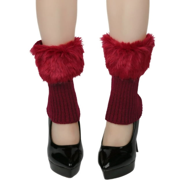 HongQid Womens Fuzzy Leg Warmers Knit Ankle Socks Winter Warm Ruffle Leg Sleeves Warmer Thick Boot Socks