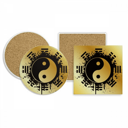 

China Taichi Eight Diagram Ink Coaster Cup Mug Holder Absorbent Stone Cork Base Set