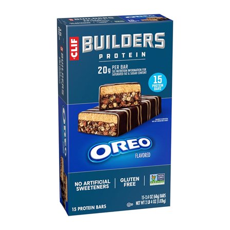 Clif Builders Protein Bars, Oreo Flavored, 20g Plant Based Protein, Gluten Free, Non-GMO, 15 pk./2.4 oz.