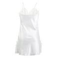 thumbnail image 2 of Noche de dormir sexy de satén con encaje para mujeres, vestido de pijama blanco con encaje L, 2 of 6