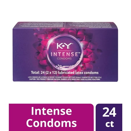 K-Y Intense Latex Condoms (24 condoms), Discreetly Packaged With Silicone-Based Lubricant, Ribbed & Dotted With Specially Formulated Lube To Intensify Her