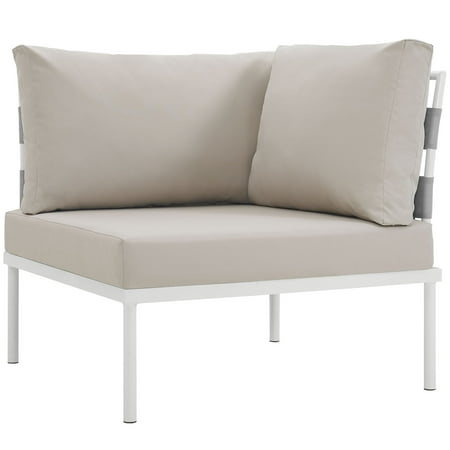 White Corner Couch Modern Contemporary Urban Design Outdoor Patio Balcony Corner Sofa Chair, Beige White, Rattan ()