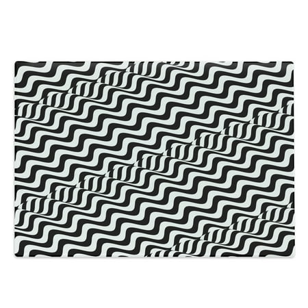

Abstract Surreal Cutting Board Striped Waves Monochrome Contemporary Optical Illusion Decorative Tempered Glass Cutting and Serving Board in 3 Sizes by Ambesonne