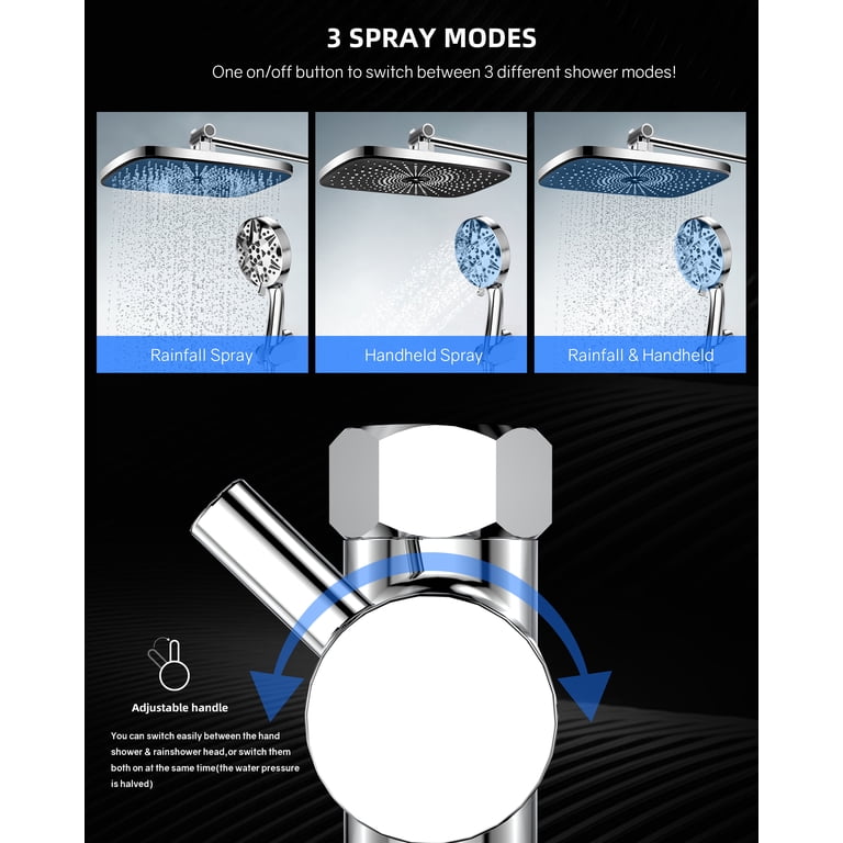Hodvit 12 Inch High Pressure Rainfall Shower Head 10 Spray Handheld ...