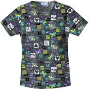 Lovely Bugs Print Shaped V-Neck Scrub Top
