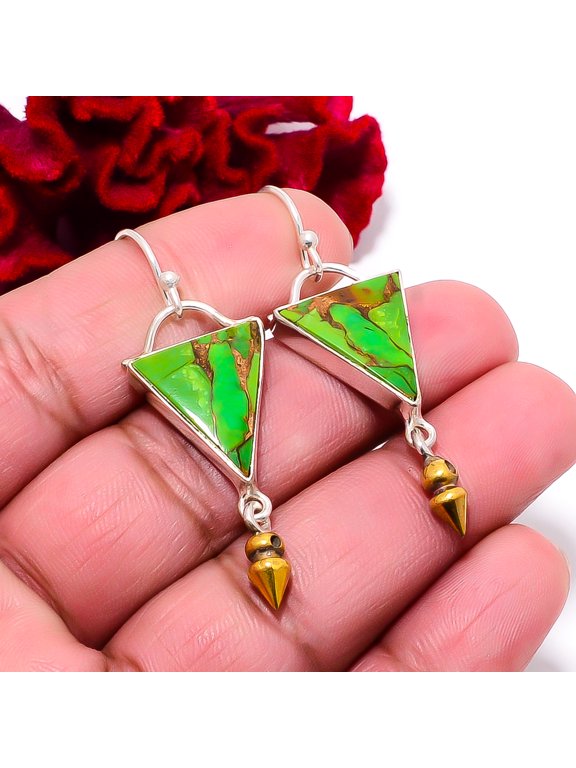 Copper Green Turquoise 925 Sterling Silver Two Tone Arrow Head Earring 2.03" E9496, Christmas Gift