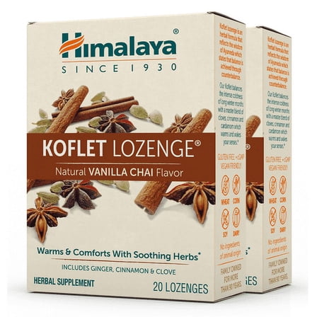 Himalaya Koflet Lozenges, Vanilla Chai Flavor, Natural Herbal Cough Drop for Warming Relief and Soothing Comfort, 130 mg, 20 Lozenges,2 Pack