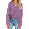 thumbnail image 4 of HSHDLDF Women's Oversized Sweaters Batwing Long Sleeve Loose V Neck Button Henley Tops Pullover Knit Jumper, 4 of 5