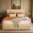 thumbnail image 2 of Cama elevable con espacio de almacenamiento, estructura de cama tapizada con cabecera moderna con respaldo alto, soporte de listones de madera, soporte hidráulico, no necesita somier, 2 of 9