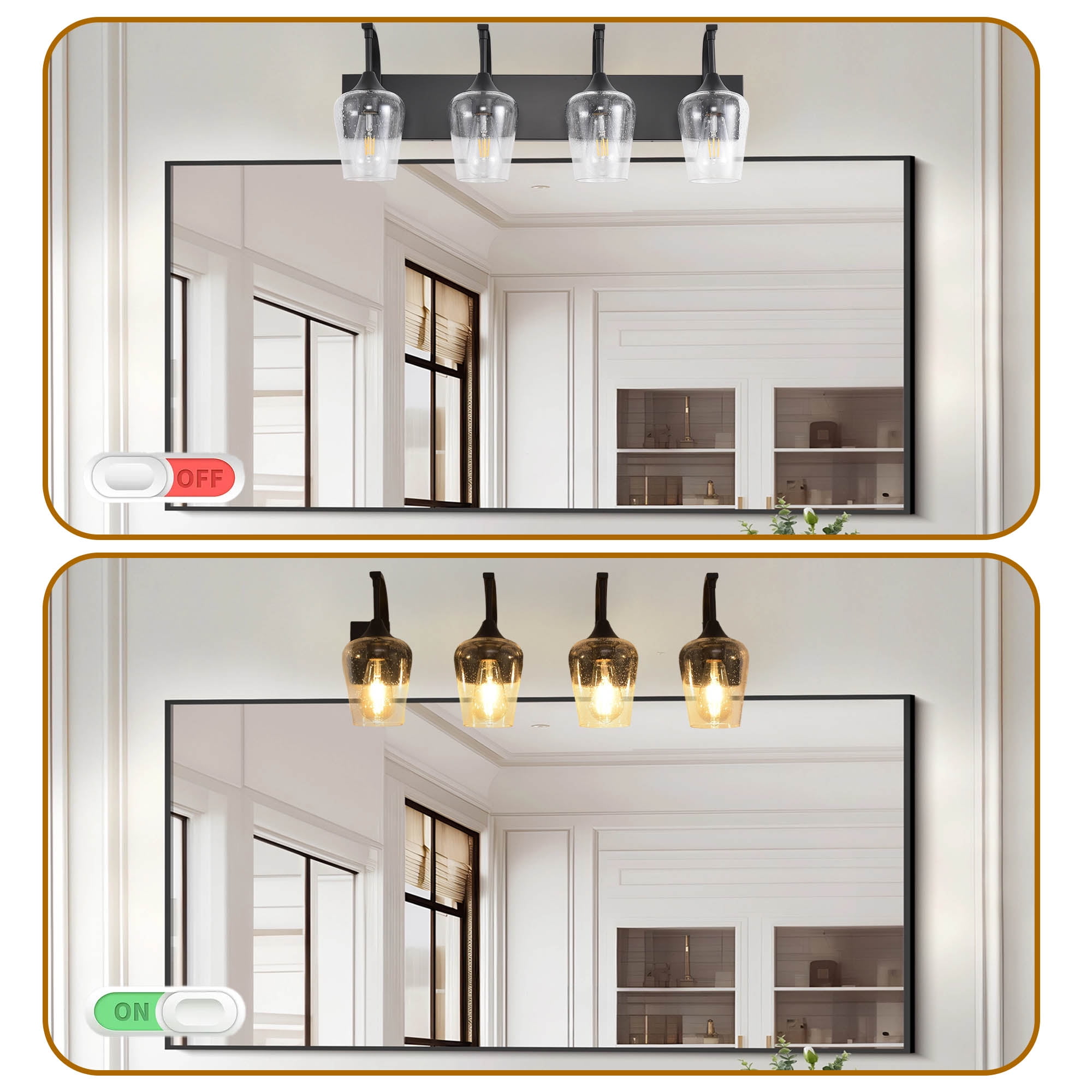 Industrial Vanity Light with Seed Glass Shades - 4-Light Matte Black Sconce for Bathroom & Bedroom