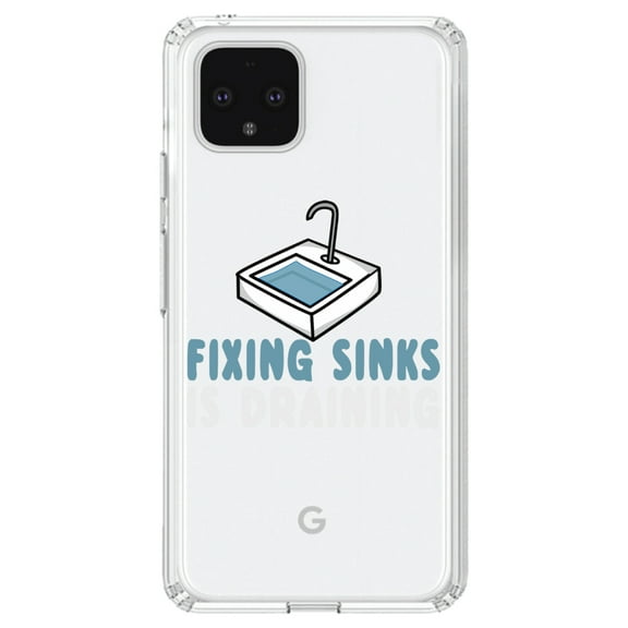 DistinctInk Clear Shockproof Hybrid Case for Google Pixel 4 (6.1" Screen) - TPU Bumper Acrylic Back Tempered Glass Screen Protector - Fixing Sinks is Draining - Plumbing