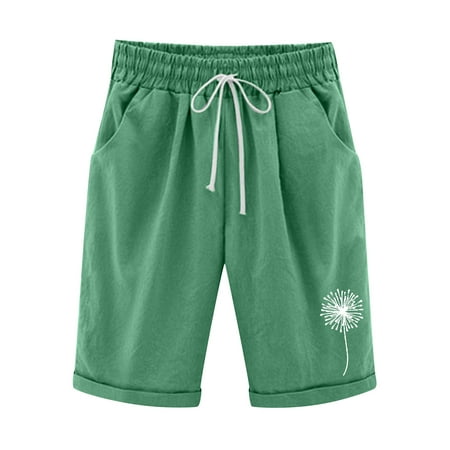 

YanHoo Women s Summer Running Shorts Linen Drawstring Straight Bermuda Pants Loose Baggy Shorts with Pockets