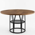 thumbnail image 1 of Table à Manger Ronde Moderne Gain de Place pour 4-6 - Table Ronde de 47 Pouces avec Tablette de Rangement - Cadre en Métal Robuste - Parfait pour Appartement, Salon, Bureau - Brun, 1 of 8