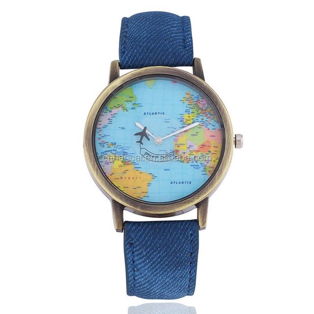 Cool Mini World Fashion Reloj de cuarzo Hombres Unisex Map Airplane Travel Around The World Mujeres Vestido de cuero Relojes de pulsera Sincero Hogar