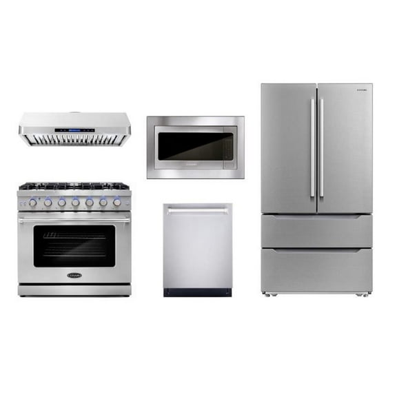 Cosmo 36 in. Gas Range & Hood & Dishwasher & Refrigerator & Microwave Set