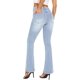 thumbnail image 5 of Pantalones vaqueros acampanados para mujer, vaqueros acampanados de cintura alta rasgados, cintura elástica, dobladillo crudo, pantalones vaqueros ajustados elásticos 254-blue10, 5 of 5