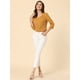 thumbnail image 3 of Top de blusa de oficina vintage con botones de manga 3/4 y lunares para mujer Amarillo L, 3 of 5