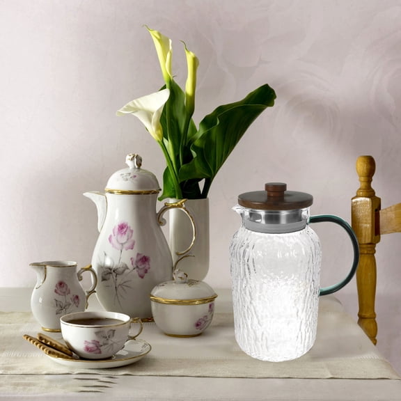 HONMEET Japanese Minimalist Glass Water Pitcher with Wooden Lid, 1 Piece, Home Use Beverage Container